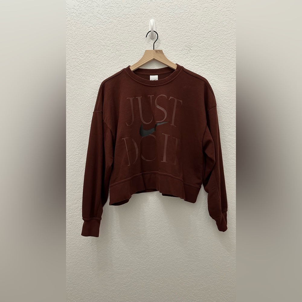 Nike Women’s Brown Cotton Dri-Fit Cropped Crewne Sweatshirt Size M - Picture 7 of 8